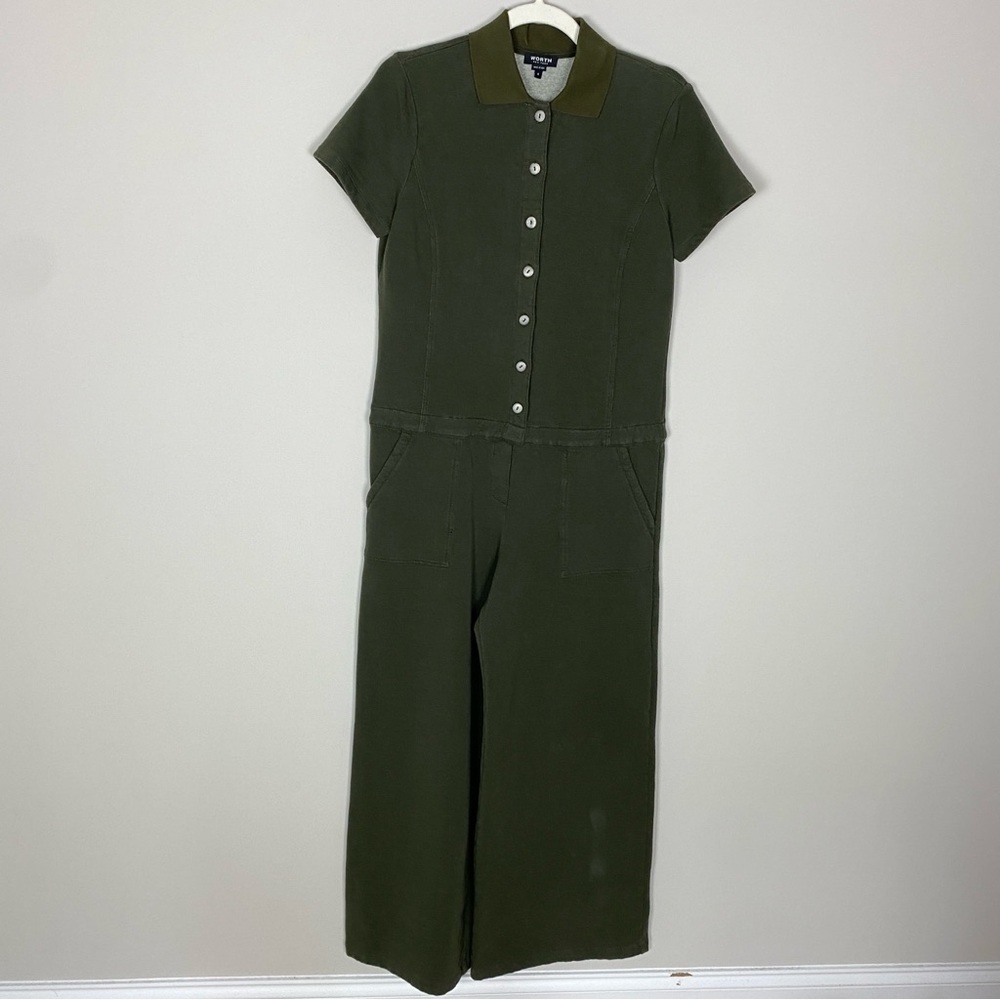 Worth New York Wide Leg Jumpsuit Coveralls Casual Comfy Green Short Sleeves‎